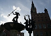  at the Long Market with Town Hall and Neptune Fountain, Rechtstadt, Gdansk, Poland 