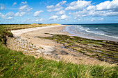 Wide sandy beach at Seahouses, Northumberland, England,UK