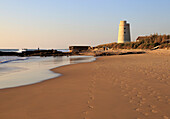 Footprints in sand at El Palmar beach, Vejer de la Frontera, Cadiz Province, Spain