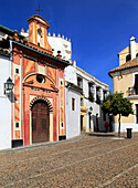 Attractive historic doorway and buildings in old inner city, Cordoba, Spain