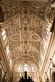 Arched ceiling interior of the cathedral inside the former mosque, Cordoba, Spain