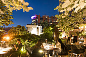 Artigliano Restaurant terrace under the blossoming lime trees, Tirana, Albania, Southeastern Europe