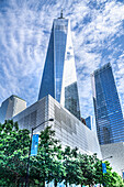 National September 11 Memorial Museum, Brookfield Place, One World Trade Center, Perelman Performing Arts Center, 7 World Trade Center, low angle view of building exterior, World Trade Center, New York City, New York, USA