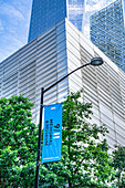  National September 11 Memorial Museum, Tiefblick auf die Außenansicht des Gebäudes, World Trade Center, New York City, New York, USA 