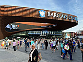 Barclays Center and street scene, Brooklyn, New York City, New York, USA