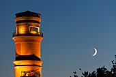  Old lighthouse, night, moon, Travemuende, Hanseatic City of Luebeck, Schleswig-Holstein, Germany 