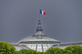  the French national flag, tricolor, on the Grand Palais, Paris, Île-de-France, France, Europe 