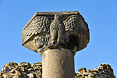 one of the eagle capitals of Zvarnots Cathedral ruins, located near the city of Vagharshapat (commonly known as Ejmiatsin),  UNESCO World Heritage Site, suburbs of Yerevan, Armenia, Eurasia