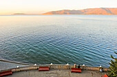 Lake Sevan seen from the Blue Sevan Hotel, Chambarak, Gegharkunik region, Armenia, Eurasia