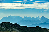  View from the Pfunderer Höhenweg to the Sexten Dolomites and the Three Peaks, Pfunderer Höhenweg, Zillertal Alps, South Tyrol, Italy 