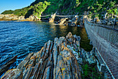  Multi-section suspension bridge spanning Storms River, Storms River Mouth Trail, Tsitsikamma Section, Garden Route National Park, Eastern Cape, South Africa 