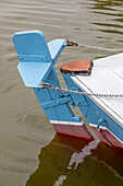  Detailed view of a fishing boat at the Boddenhafen Dändorf, Saaler Bodden, Dierhagen, Dändorf, Baltic Sea, Fischland, Darß, Zingst, Vorpommern-Rügen district, Mecklenburg-Vorpommern, Western Pomerania region, Germany, Europe 