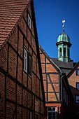 Backstein Fachwerkhäuser in der Altstadt von Schwerin, Mecklenburg-Vorpommern, Deutschland, Europa