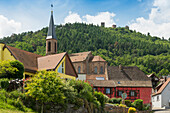 'Schönstes Dorf Frankreichs' mit Burgruinen Les Trois Châteaux d'Eguisheim, Eguisheim, Husseren-les-Châteaux, Haut-Rhin, Alsace, Elsass, Grand Est, Frankreich