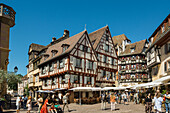  Picturesque colorful half-timbered houses, Old Town, Colmar, Alsace, Bas-Rhin, France 