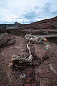 Blick auf Tantallon Castle bei Ebbe, von Seacliff Harbour aus, North Berwick, East Lothian, Schottland, Vereinigtes Königreich