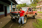 Man and his SUV, Lancetillo, La Parroquia, Reyna area, Quiche, Guatemala, Central America