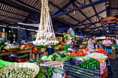 sale of vegetables, dyes by weight, central market, Antigua Guatemala, Sacatepéquez department, Guatemala, Central America