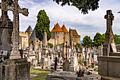  Cemetery of the medieval fortress Cité de Carcassonne, France, Europe 