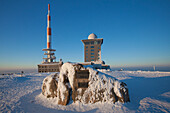  Brocken, summit, transmission tower, hotel, winter, Harz National Park, Harz, Saxony-Anhalt, Germany 