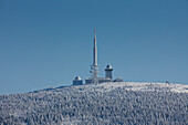  Brocken, summit, transmission tower, hotel, winter, Harz National Park, Harz, Saxony-Anhalt, Germany 