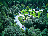  Gesäuse National Park, Styria-Austria. Aerial view. Forstgarten campsite near Gstatterboden 