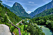  Gesäuse National Park, Styria-Austria. View of the Johnsbach train station over the Enns cascades 