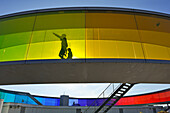 the installation "Your rainbow panorama", a circular skywalk with windows in the colors of the rainbow (by Olafur Eliasson, a Danish-Icelandic artist) on the top of ARoS Aarhus Kunstmuseum (designed by Danish architects Schmidt Hammer Lassen), Aarhus, Jutland Peninsula, Denmark, Northern Europe