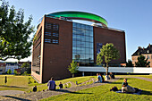 ARoS Aarhus Kunstmuseum (designed by Danish architects Schmidt Hammer Lassen) topped with the installation "Your rainbow panorama" a circular skywalk with windows in the colors of the rainbow (by Olafur Eliasson, a Danish-Icelandic artist), Aarhus, Jutland Peninsula, Denmark, Northern Europe