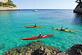 kayak in Mitjana creek near Cala Galdana, South Coast of Menorca, Balearic Islands, Spain, Europe