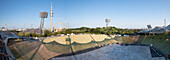 Blick auf  den Olypiaturm vom Dach des Olympiastadion aus, München, Oberbayern, Bayern, Deutschland, Europa