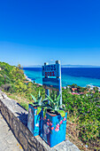 Stadtpanorama und Ausblick von Afitos, zwischen Nea Fokea und Kallithea, Gemeinde Kassandra, Chalkidiki, Ägäisches Meer, Griechenland