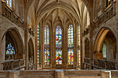  Stained glass window in the monastery church of the Royal Monastery of Brou in Bourg-en-Bresse, France, Europe 