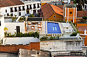 view from the top of the Movich Hotel in the downtown colonial walled city, Cartagena, Colombia, South America