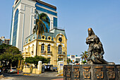 monument depicting indigenous Tairona people on the seaside promenade of Santa Marta, department of Magdalena, Caribbean Region, Colombia, South America