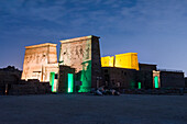 Ton- und Lichtshow im Tempel von Philae, Tempel der Isis, Insel Agilkia, Assuan, Ägypten, Nordostafrika