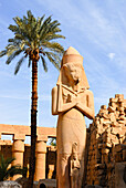 colossal statue depicting king Ramesses II Colossus with his daughter Bent'anta, Karnak Temple Complex, Luxor,Egypt, Africa