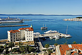 view of the ferry port from the bell tower of the Cathedral, Old Town, Split, Croatia, Southeast Europe