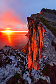 Sonnenuntergang, Sonne, Spiegelung, Berge, Fjord, Segla, Senja, Skaland, Norwegen, Europa