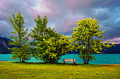 Sturm, Sonnenuntergang, See, Bank, Walchensee, Berge, Alpen, Bayern, Deutschland, Europa