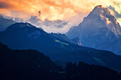  sunset, mountains, peaks, silhouette, Wetterstein, Alps, Bavaria, Germany, Europe 