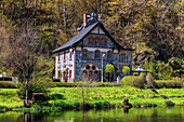  house, river, Bode, valley, gorge, Treseburg, Harz, Saxony-Anhalt, Germany, Europe 