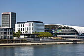  Rhein-Galerie shopping center seen from the Rhine, Ludwigshafen, Rhineland-Palatinate, Germany, Europe 