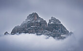  The Three Peaks in thick clouds, Auronzo, Dolomites, Italy, Europe 