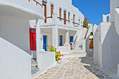 View of Kastro village including an ancient Greece column, Kastro, Sifnos Island, Cyclades Islands, Greece