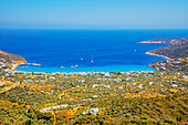 Platis Gialos beach, high angle view, Platis Gialos, Sifnos Island, Cyclades Islands, Greece