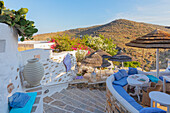 Kastro outdoor cafe bar and restaurant, Kastro, Sifnos Island, Cyclades Islands, Greece