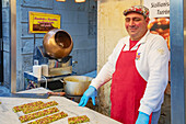 Person making traditional nougat, Ortygia, Syracuse, Sicily, Italy