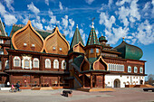 Exterior view of the Wooden Palace of Tsar Alexei Mikhailovich in Kolomenskoye Museum Reserve. Moscow, Russia.