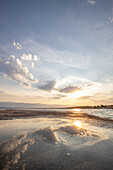  Beach Plaža Lozice, bay with small harbor in the morning at sunrise on the island of Vir, Zadar, Dalmatia, Adriatic Sea, Croatia, Mediterranean Sea 